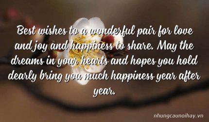Best wishes to a wonderful pair for love and joy and happiness to share. May the dreams in your hearts and hopes you hold dearly bring you much happiness year after year.