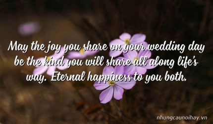 May the joy you share on your wedding day be the kind you will share all along life’s way. Eternal happiness to you both.